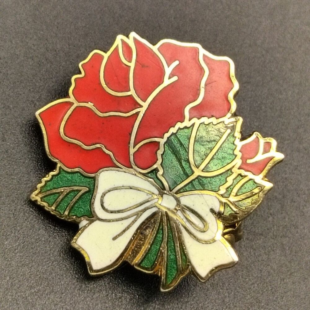 W. Berrie Red Rose Floral Enamel Lapel Pin 0.85" Vintage 1980 Gold Tone